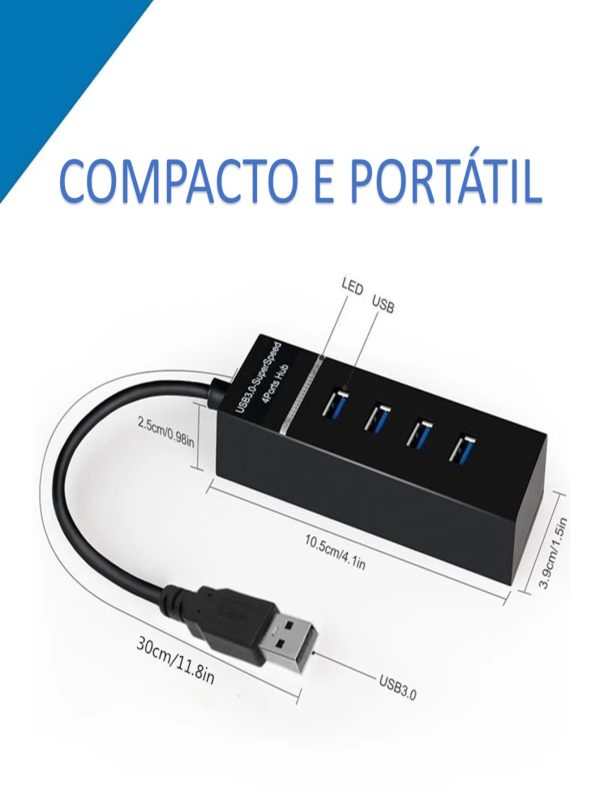 Hub Usb 3.0 4 Portas Expansor Rapido 5 Gbps Alta Velocidade - Imagem 3